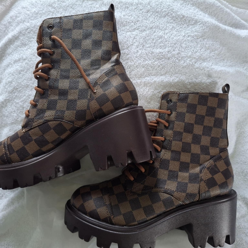 Checkered Brown Ankle Boots
